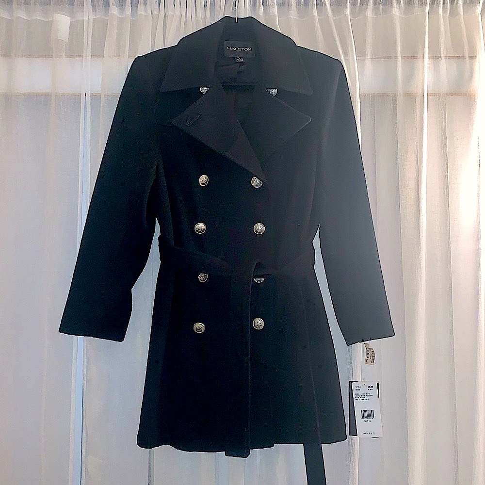 NEW 🖤HALSTON Wool Double Breast Coat